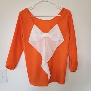 Pixi + Ivy silky orange blouse white bow on back Sz Sm UT Vols Tennessee GameDay